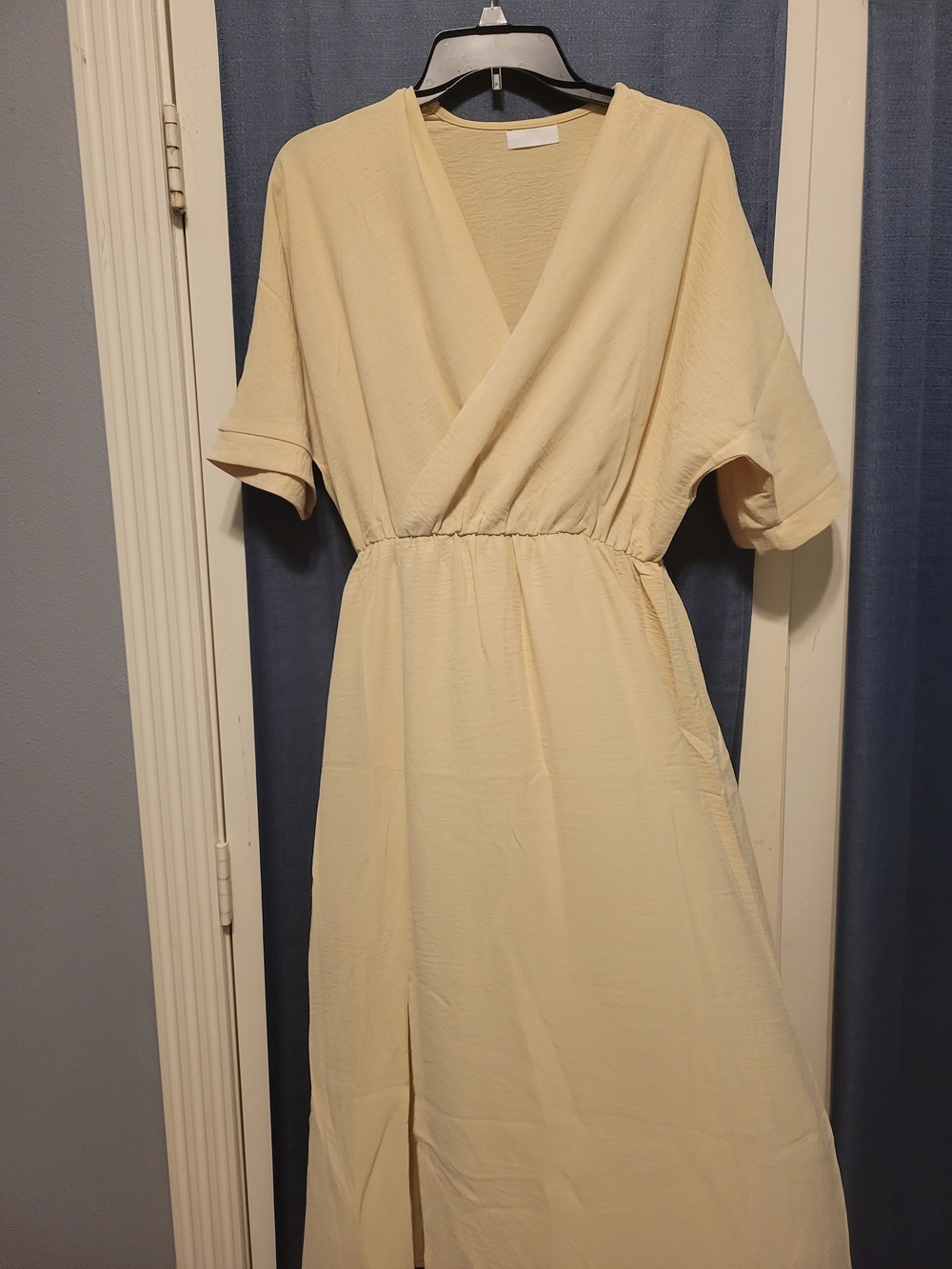 SHEIN Cream V-Neck Wrap Midi Dress